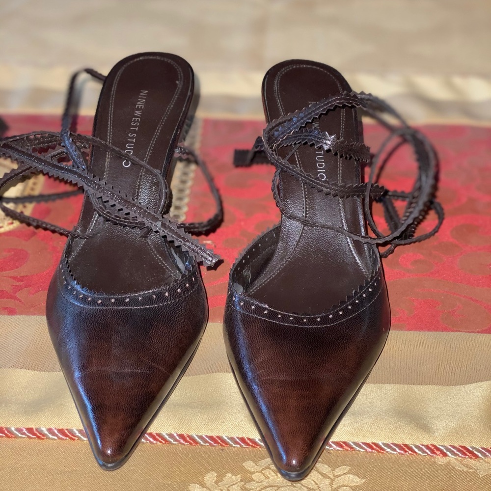 Nine West Studios brown leather wrap up the calves